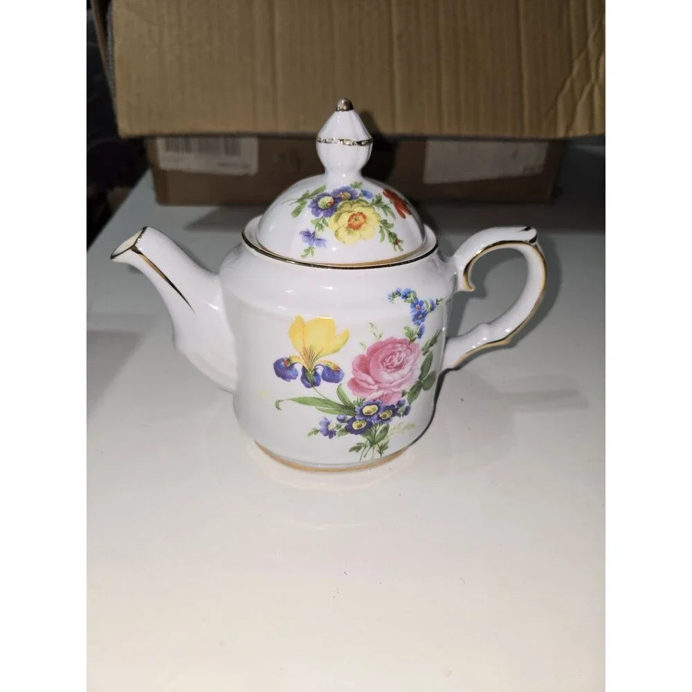 Vintage Stafordshire Royal Danube Small Teapot White Floral